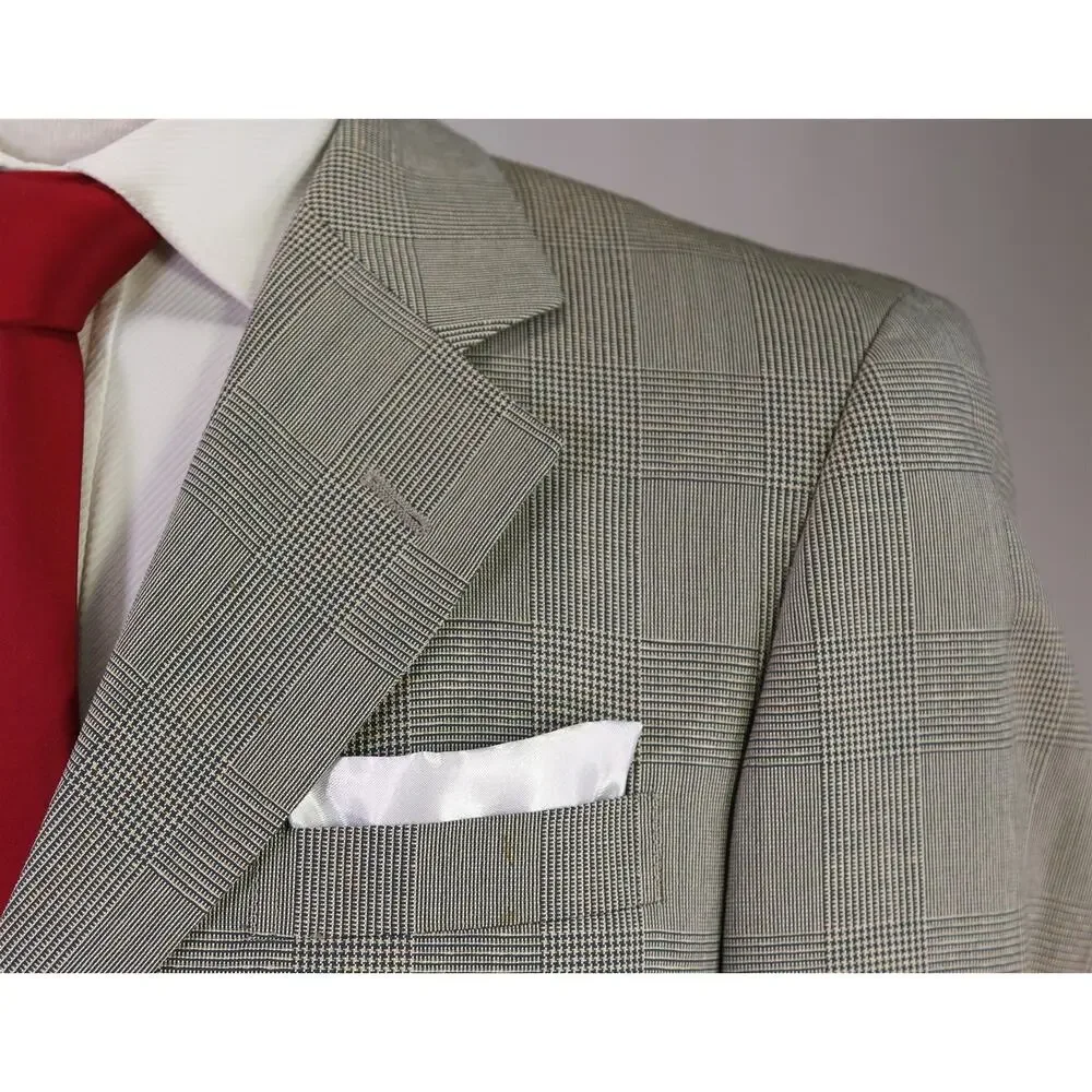 Paul Stuart Olive Green Tan Plaid Wool Silk 3-Btn Suit 38S
